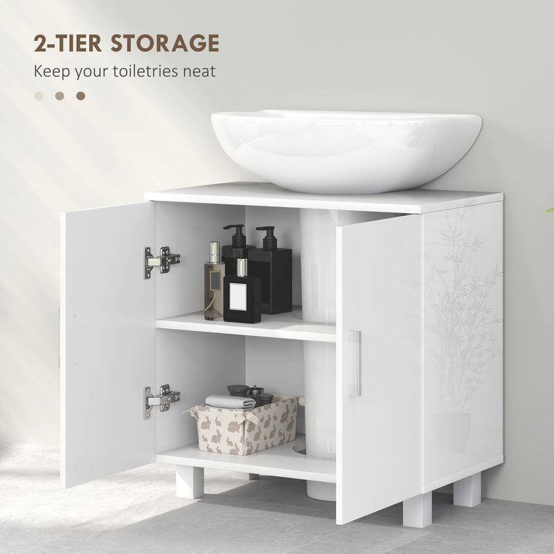 HOMCOM Freestanding Bathroom High Gloss Under Sink Cabinet, White