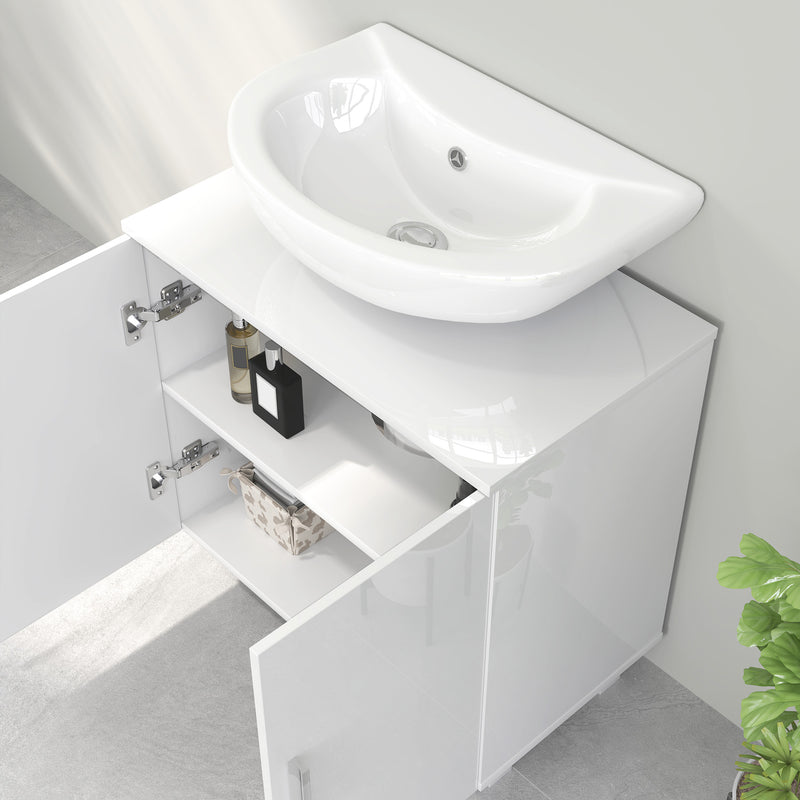 HOMCOM Freestanding Bathroom High Gloss Under Sink Cabinet, White