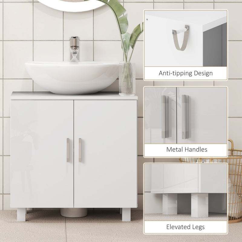 HOMCOM Freestanding Bathroom High Gloss Under Sink Cabinet, White