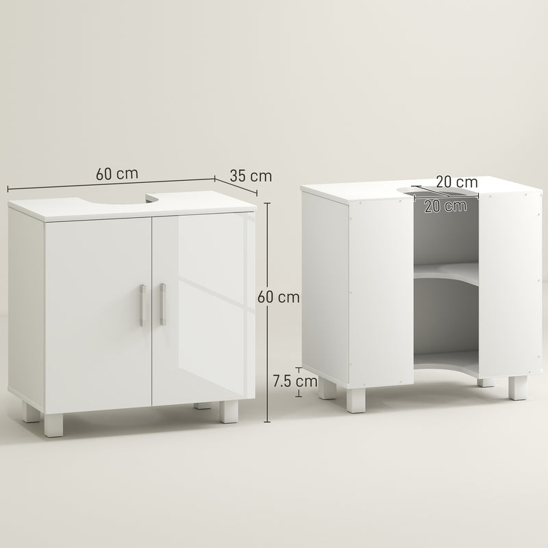 HOMCOM Freestanding Bathroom High Gloss Under Sink Cabinet, White
