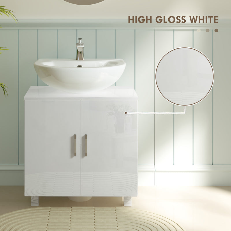 HOMCOM Freestanding Bathroom High Gloss Under Sink Cabinet, White