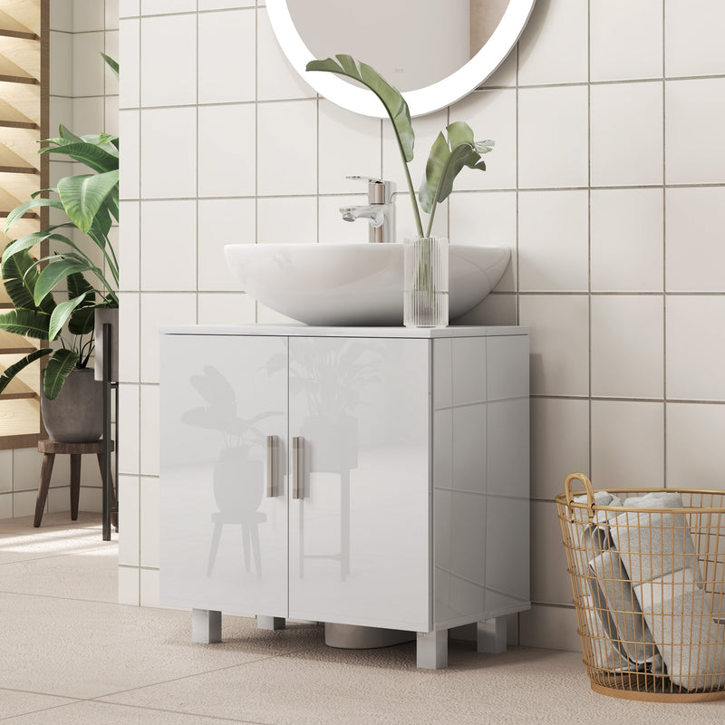 HOMCOM Freestanding Bathroom High Gloss Under Sink Cabinet, White
