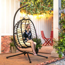 Outsunny Rattan Hanging Egg Chair w/ Stand, Cushion, Headrest