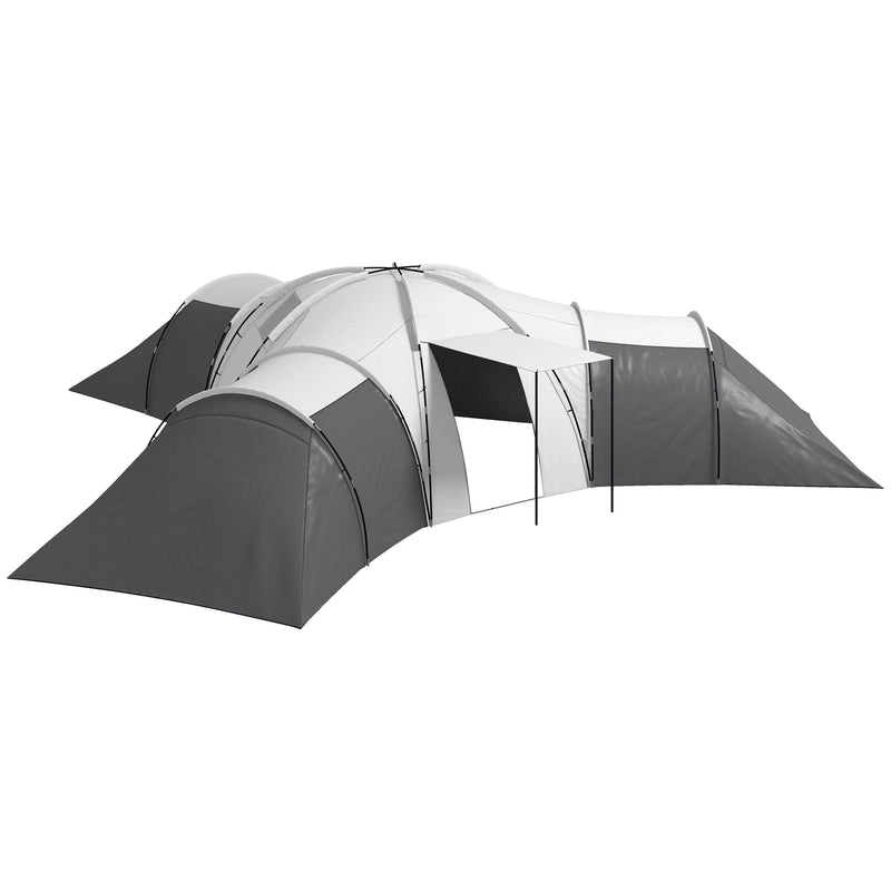 Tente Tunnel Familiale 6-9 Personnes - 3 Chambres + Véranda | Imperméable 2000mm Oxford - Outsunny