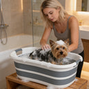 PawHut 27L Dog Bath Tub Foldable Pet Bathtub With Drain Hole Grey