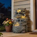 Outsunny Outdoor Water Fountain with 6-Tier Rock Style, LED Lights, Grey
