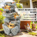 Outsunny Outdoor Water Fountain with 6-Tier Rock Style, LED Lights, Grey