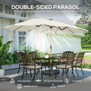 Outsunny Double Sided Garden Parasol With 48 Solar LED Lights 4.6m Cream White