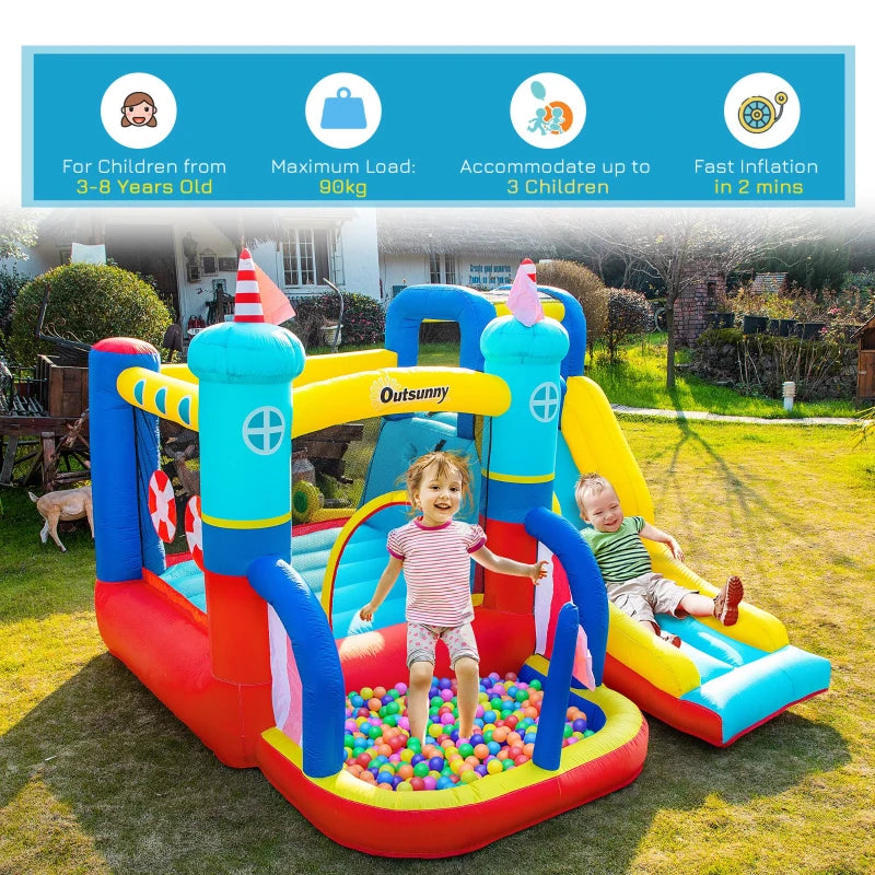 Outsunny Bouncy Castle with Slide and Pool