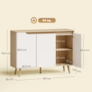 HOMCOM Sideboard Storage Cabinet With 5 Rubberwood Legs, White And Oak