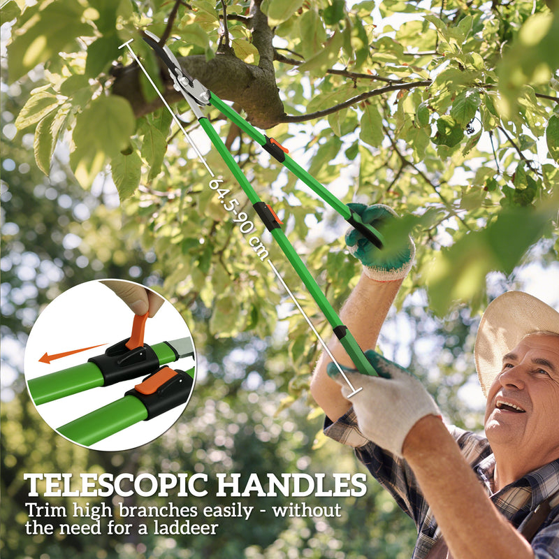 Outsunny Telescopic Bypass Loppers, 64.5-90 cm Extendable Garden Loppers