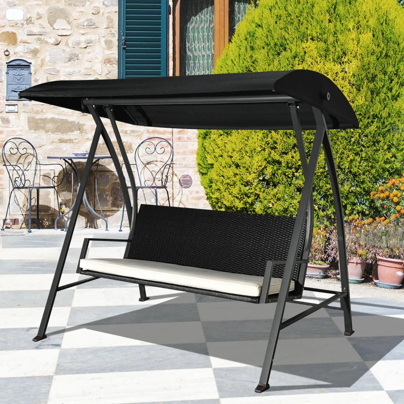 Outsunny Rattan Garden Swing Chair 3Seater Black