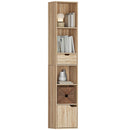 HOMCOM Narrow Bookshelf with Drawer, Tall Bookcase for Living Room, Natural