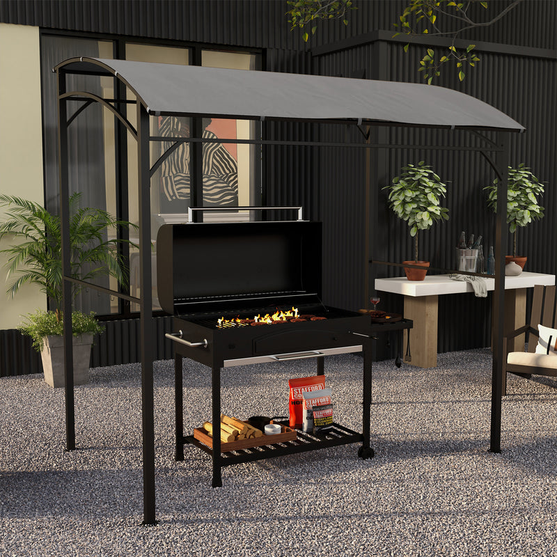 Outsunny 2.2 x 1.5 m BBQ Gazebo Tent Sun Shade with Canopy and 10 Hooks, Grey