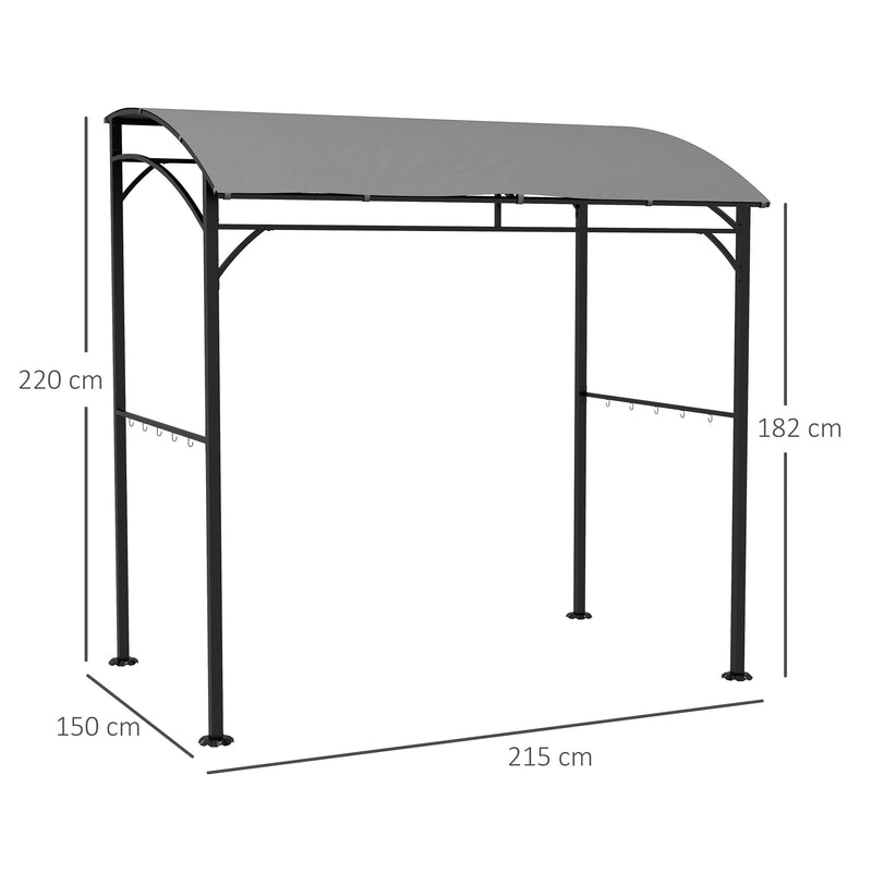 Outsunny 2.2 x 1.5 m BBQ Gazebo Tent Sun Shade with Canopy and 10 Hooks, Grey