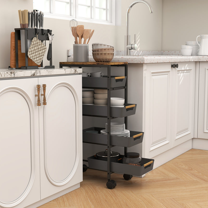 HOMCOM Kitchen Storage Trolley Mobile Utility Cart for Kitchen Office