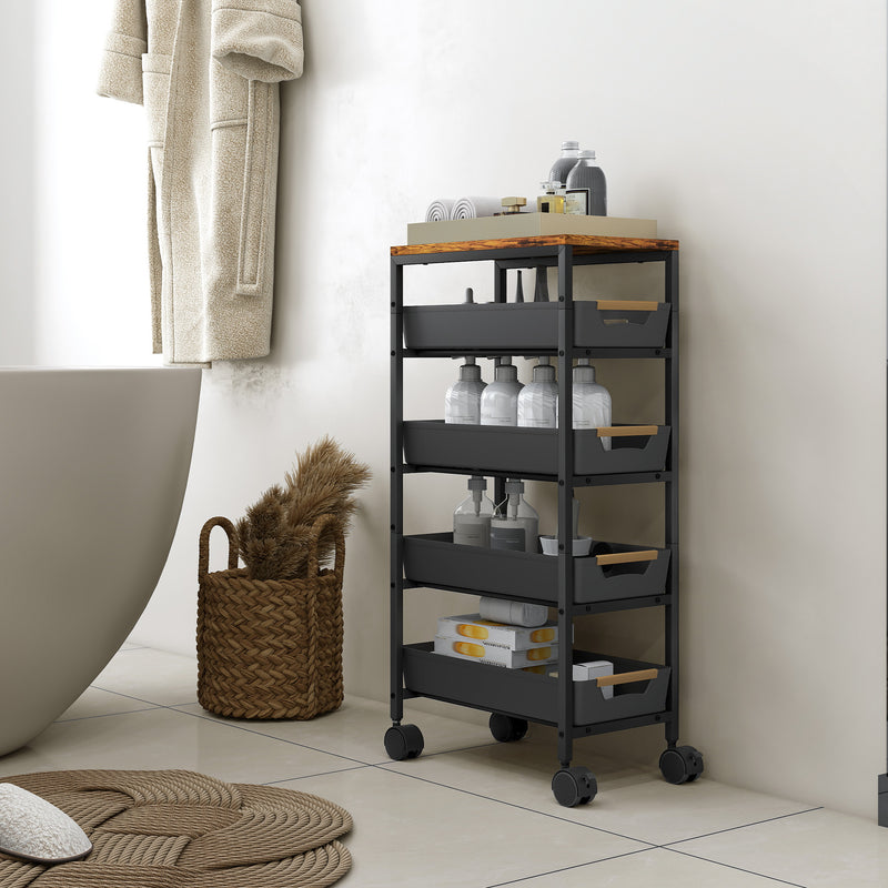 HOMCOM Kitchen Storage Trolley Mobile Utility Cart for Kitchen Office