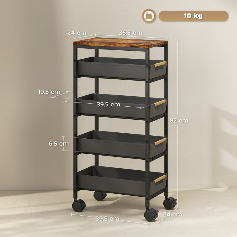 HOMCOM Kitchen Storage Trolley Mobile Utility Cart for Kitchen Office