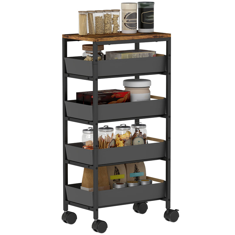 HOMCOM Kitchen Storage Trolley Mobile Utility Cart for Kitchen Office