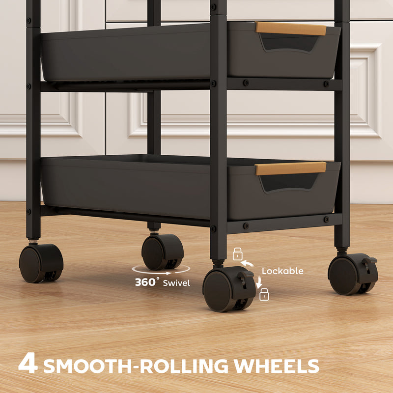 HOMCOM Kitchen Storage Trolley Mobile Utility Cart for Kitchen Office