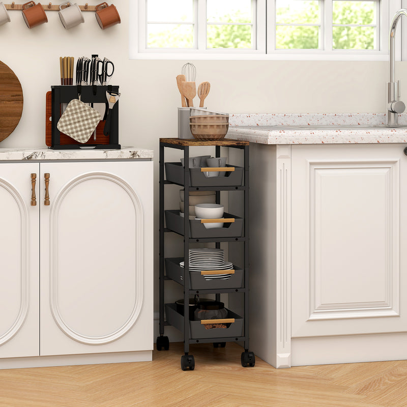 HOMCOM Kitchen Storage Trolley Mobile Utility Cart for Kitchen Office