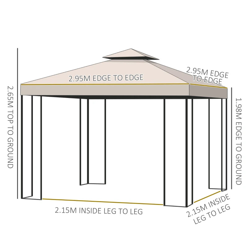 Outsunny Metal Gazebo with Curtains 3 x 3m - Beige