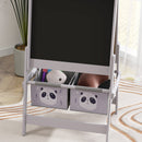 AIYAPLAY Kids Easel with Paper Roll, Blackboard, Whiteboard, Storage, Grey