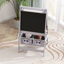 AIYAPLAY Kids Easel with Paper Roll, Blackboard, Whiteboard, Storage, Grey