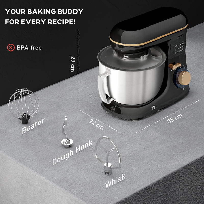 HOMCOM Electric Stand Mixer, 4.5L Food Mixer with Dough Hook, Whisk