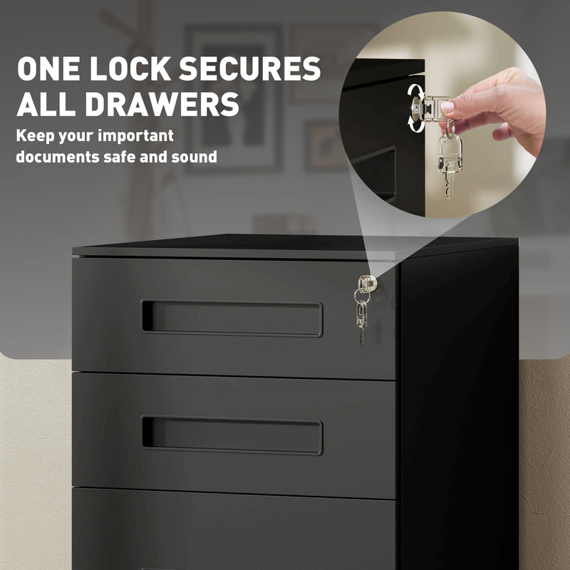 Vinsetto Lockable Mobile Filing Cabinet w/ 3 Drawers 39 x 48 x 60 cm