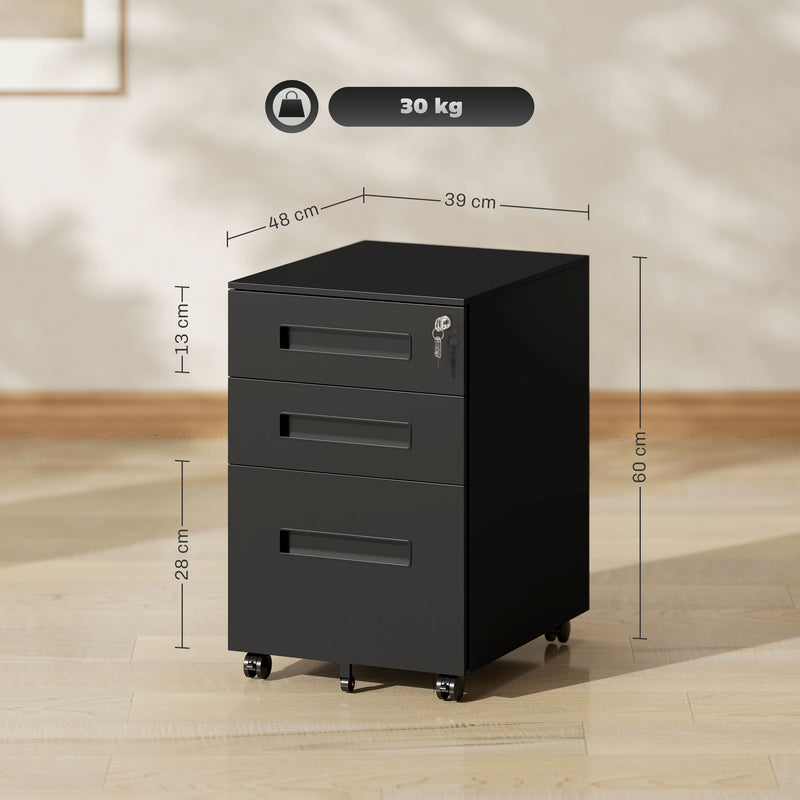 Vinsetto Lockable Mobile Filing Cabinet w/ 3 Drawers 39 x 48 x 60 cm