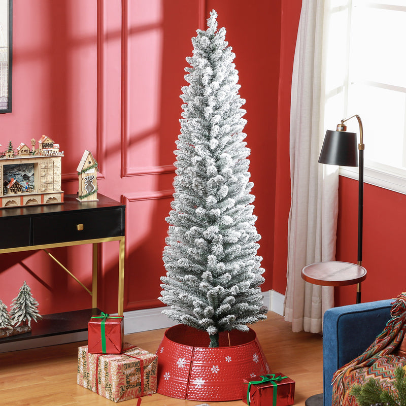 HOMCOM Artificial Pencil Christmas Tree with Snow Flocked Tips, Green