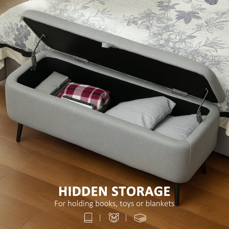 HOMCOM Storage Ottoman Bench, Linen Fabric Footstool with Steel Legs