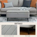 HOMCOM Storage Ottoman Bench, Linen Fabric Footstool with Steel Legs