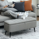 HOMCOM Storage Ottoman Bench, Linen Fabric Footstool with Steel Legs