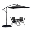 Outdoor 4 Person Round Glass Top Garden Dining Table Chairs With Black Banana Parasol and Base
