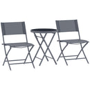 Outsunny 3 Pieces Outdoor Bistro Set, Glass Top Table And Chairs, Grey