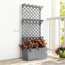 Outsunny Wooden Raised Planter with Trellis and 2 Shelves, Grey