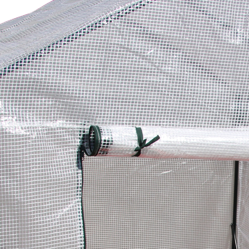 Outsunny Greenhouse for Outdoor w/ 2 Tier Shelf Roll-Up Zippered Door PE Cover Green