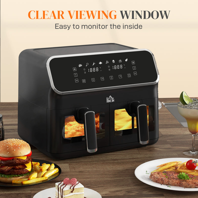 HOMCOM Dual Zone Air Fryer 8L Double Air Fryer with SYNCFinish 2700W Silver