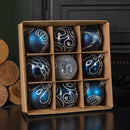 Set of 9 Shatterproof Deluxe Glitter Christmas Tree Baubles in Midnight Blue