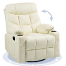HOMCOM Manual Recliner Chair With Footrest, Cup Holder, Swivel Base, Cream White And Black