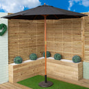 Outdoor 4 Person Folding Rectangular Wooden Garden Dining Table Benches Black Parasol and Base Set