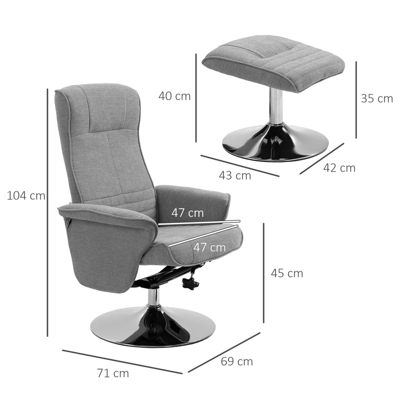 HOMCOM Upholstered Swivel Recliner Armchair with Ottoman, Grey