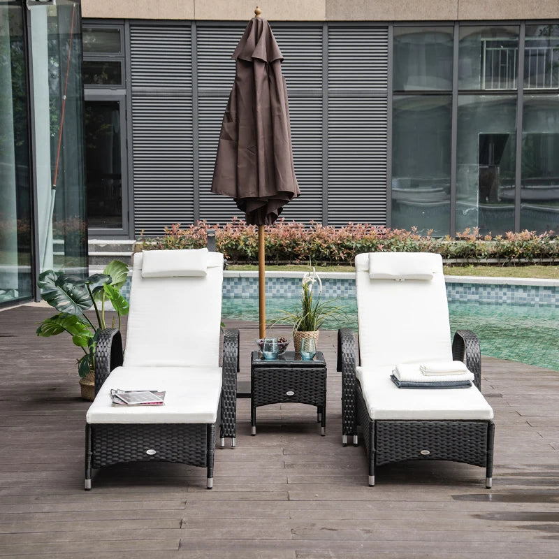 Outsunny Rattan Lounge Set with Side Table - Black