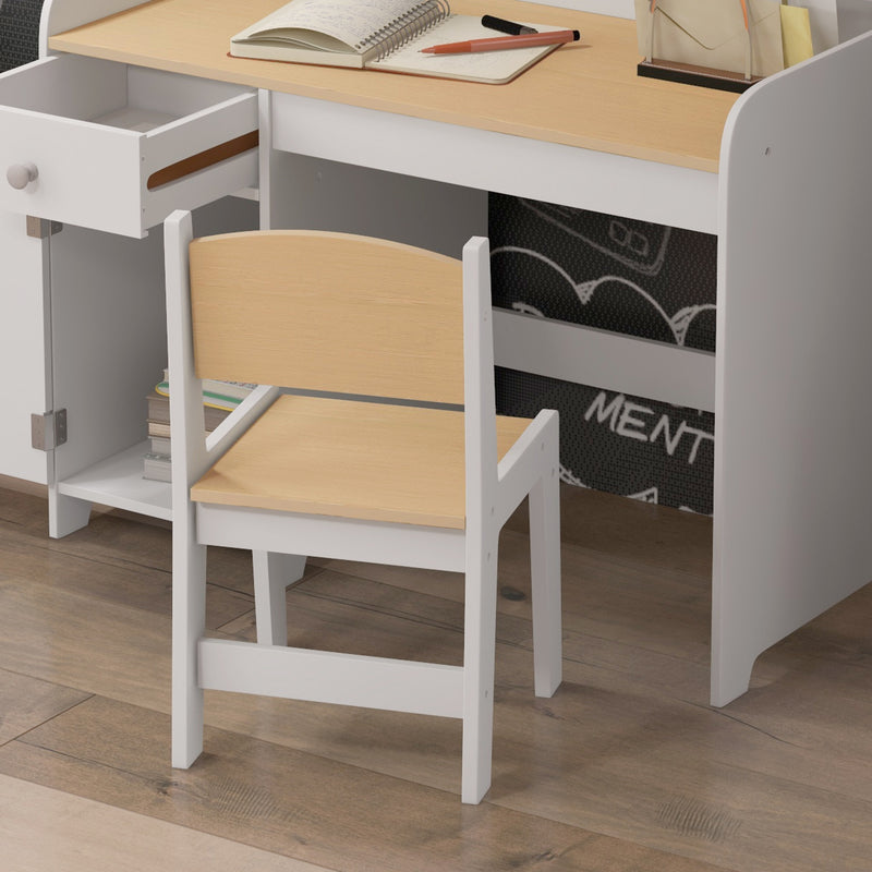 ZONEKIZ Kids Desk and Chair Set for 3-6 Year Old with Storage Drawer, White