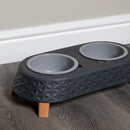 16cm x 9cm Grey Plastic Raised Double Pet Bowl Feeding Station with Stand