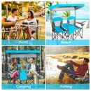 Double Folding Camping Chair with Canopy and Armrests-Blue