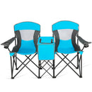 Double Folding Camping Chair with Canopy and Armrests-Blue