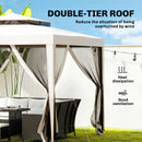 Outsunny 3 x 3 m Gazebo, Netting Party Tent w/ Double Tier Roof, Cream White